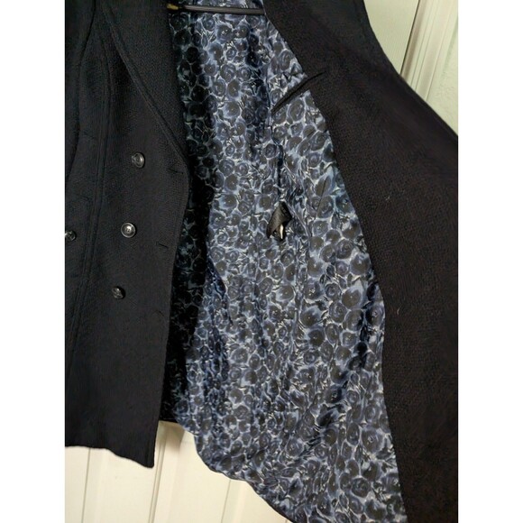 H&M Long Peacoat Jacket Womens 6 Black Wool Blend Pockets Double Breasted Lined - Picture 11 of 14